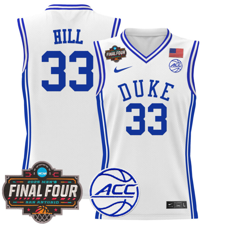 Men Duke Blue Devils #33 Hill white 2025 Final Four Patch NCAA Jersey->ncaa teams->NCAA Jersey